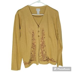 Vintage  Koret Sweater Set, Camel Color,  Size S,  Jewel Buttons/ Embroidery